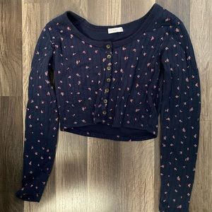 Dark Blue Floral along Sleeve Top